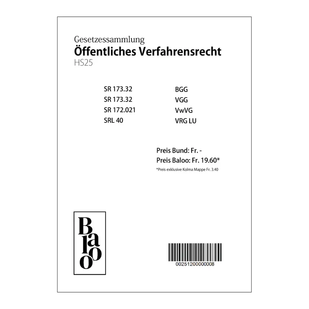 Gesetzessammlung Öffentliches Verfahrensrecht HS25