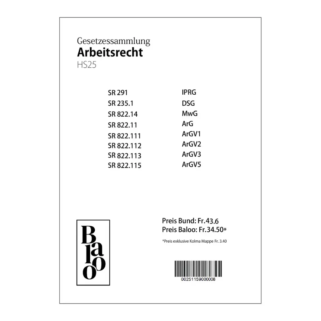 Gesetzessammlung Arbeitsrecht HS25