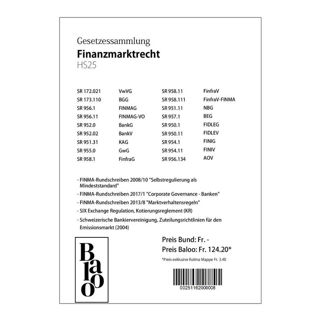 Gesetzessammlung Finanzmarktrecht HS25