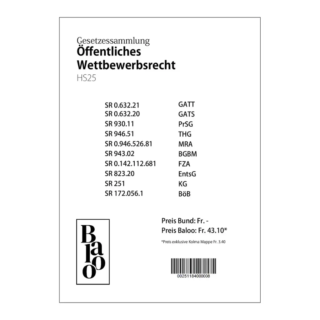 Gesetzessammlung Öffentliches Wettbewerbsrecht HS25