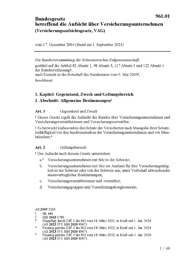 Verordnung über die Beaufsichtigung von privaten Versicherungsunternehmen, VAG