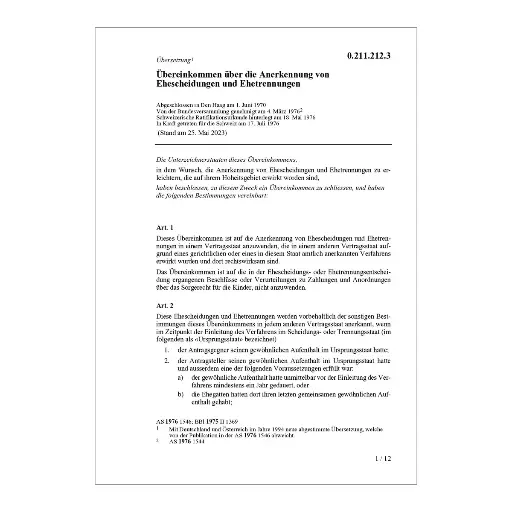 [0002112123] Übereinkommen über die Anerkennung von Ehescheidungen und Ehetrennungen