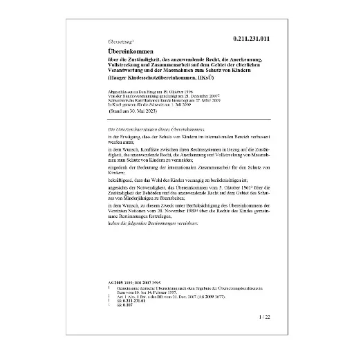 [000211231011] Haager Kindesschutzübereink. HKsÜ