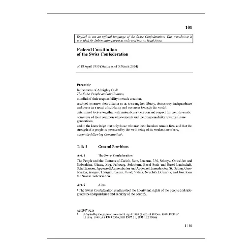 [00101000003] (EN) Bundesverfassung der Schweizerischen Eidgenossenschaft, BV