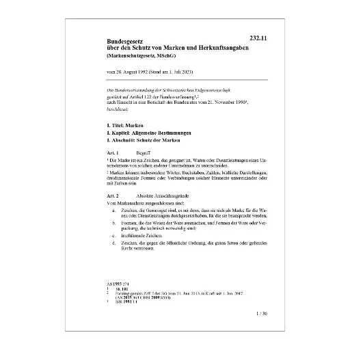 [0023211] BG Marken und Herkunftsangaben, MSchG