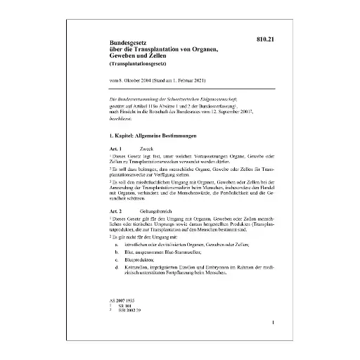 [0081021] BG über die Transplantation, Transplantationsgesetz