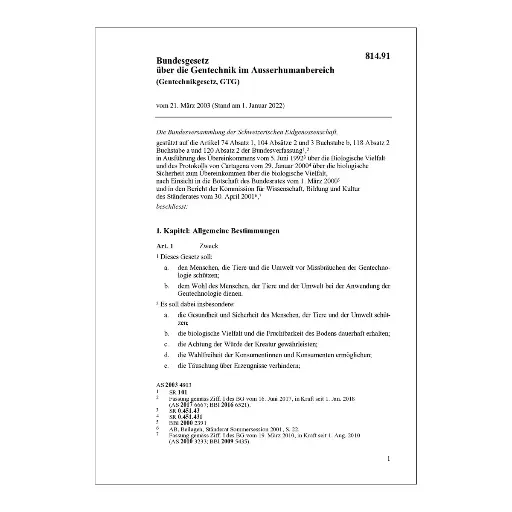 [0081491] BG Gentechnik im Ausserhumanbereich GTG