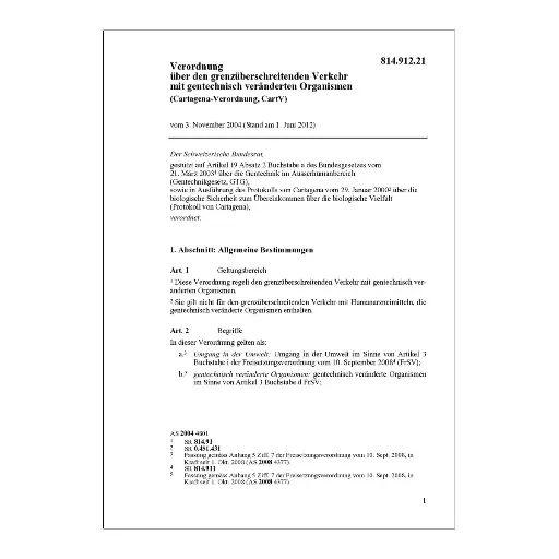 [0081491221] Cartagena-Verordnung, CartV,gentechnisch