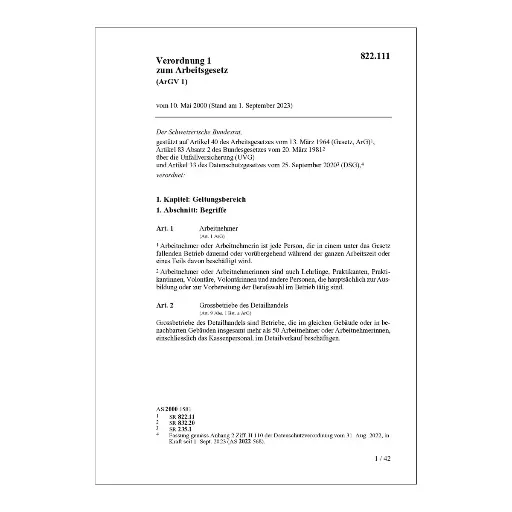 [00822111] V, Nr. 1 zum Arbeitsgesetz, ArGV 1