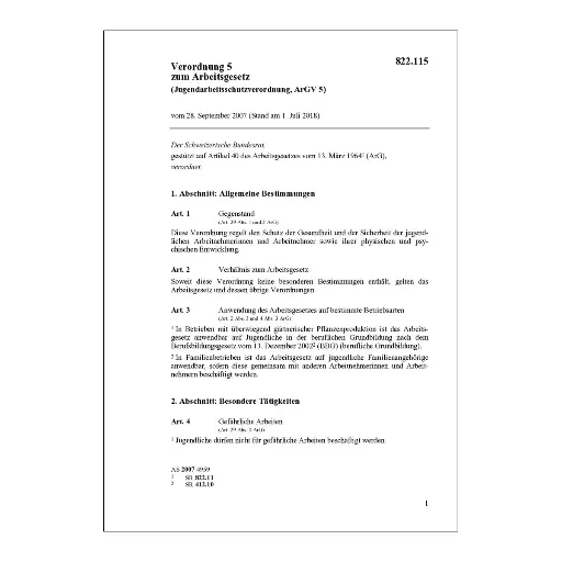 [00822115] V, Jugendarbeitsschutzverordnung, ArGV 5