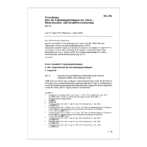 [00831301] V Ergänzungsleistungen zur AHV/IV, ELV