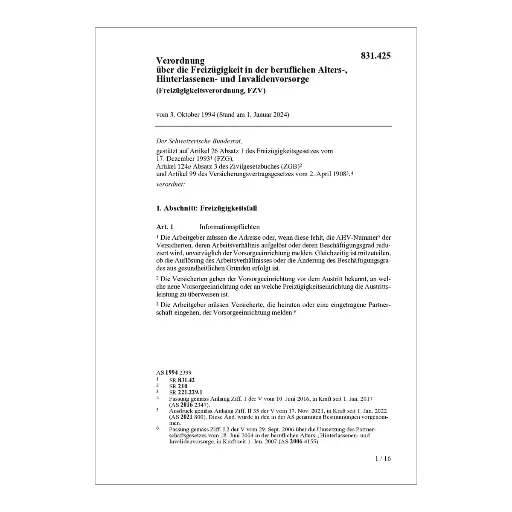 [00831425] V Freizügigkeit berufl. Vorsorge, FZV