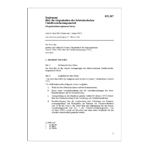 [00832207] Organisationsreglement Suva