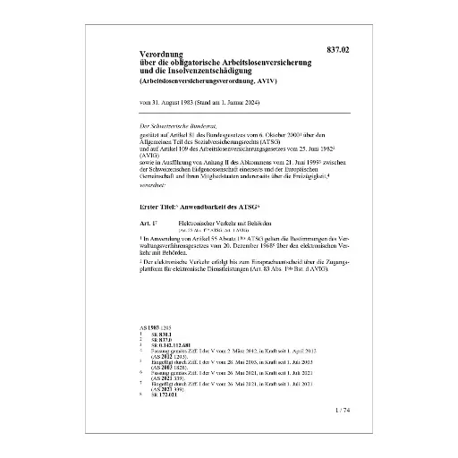 [0083702] Arbeitslosenversicherungsverordnung,AVIV