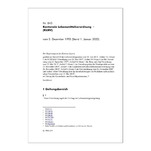 [00843000004] Kantonale Lebensmittelverordnung, KLMV