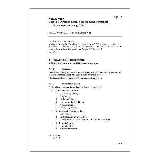 [0091013] V Direktzahlungen an Landwirtschaft DZV