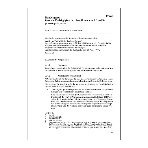 [0093561] Anwaltsgesetz, BGFA, Freizügigkeit