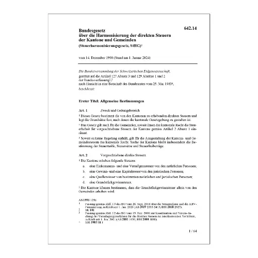 [00642140] BG Harmonisierung direkte Steuern, StHG