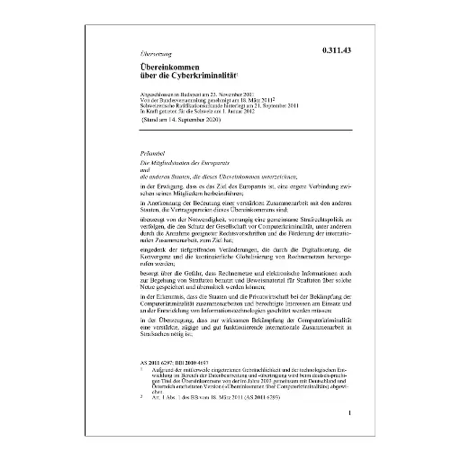 [00031143] Übereinkommen über die Cyberkriminalität, CCC