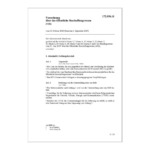 [001720561100] Verordnung über das öffentliche Beschaffungswesen, VöB