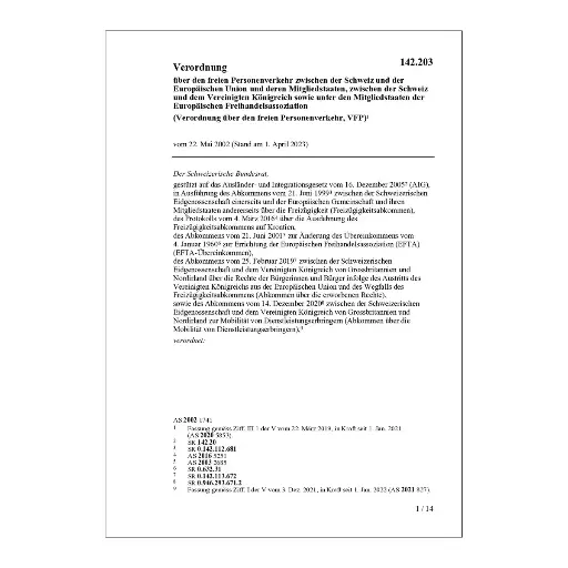 [00142203] Verordnung über den freien Personenverkehr, VFP