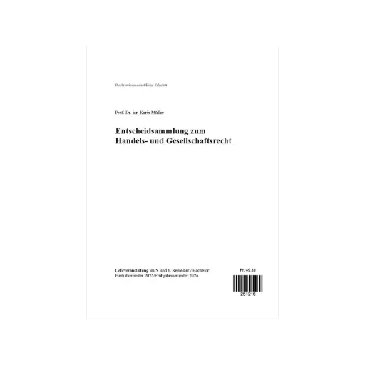 [251216] Entscheidsammlung zum Handels- und Gesellschaftsrecht HS25