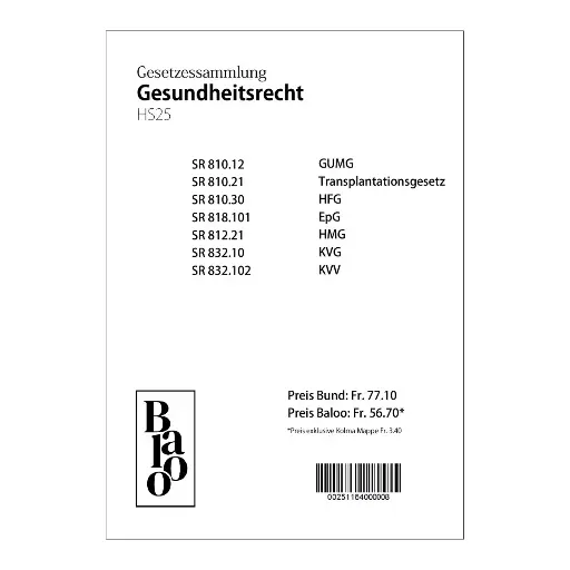 [00251164000008] Gesetzessammlung Gesundheitsrecht HS25