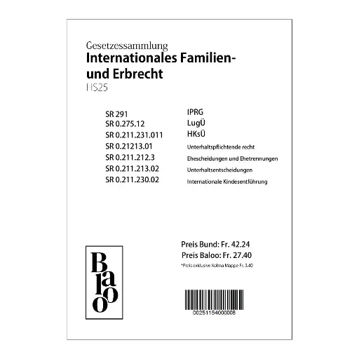 [00251154000008] Gesetzessammlung Internationales Familien- und Erbrecht HS25