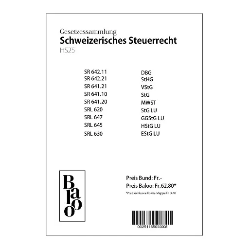 [251165000008] Gesetzessammlung Schweizerisches Steuerrecht HS25